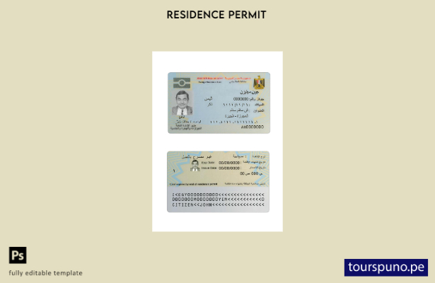 Plantilla de tarjeta de residencia en Egipto lista para imprimir